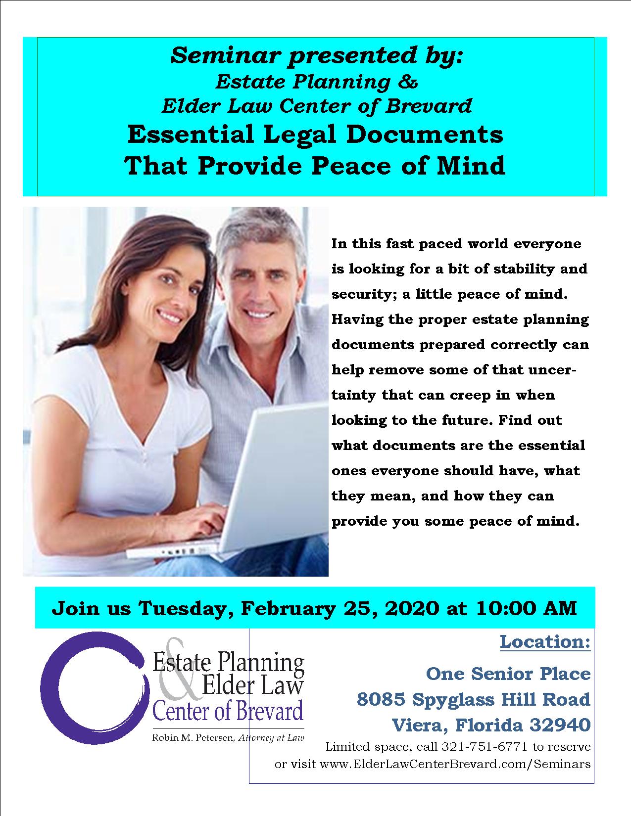 Essential Legal Documents That Provide Peace of Mind presented by Estate Planning and Elder Law Center of Brevard
