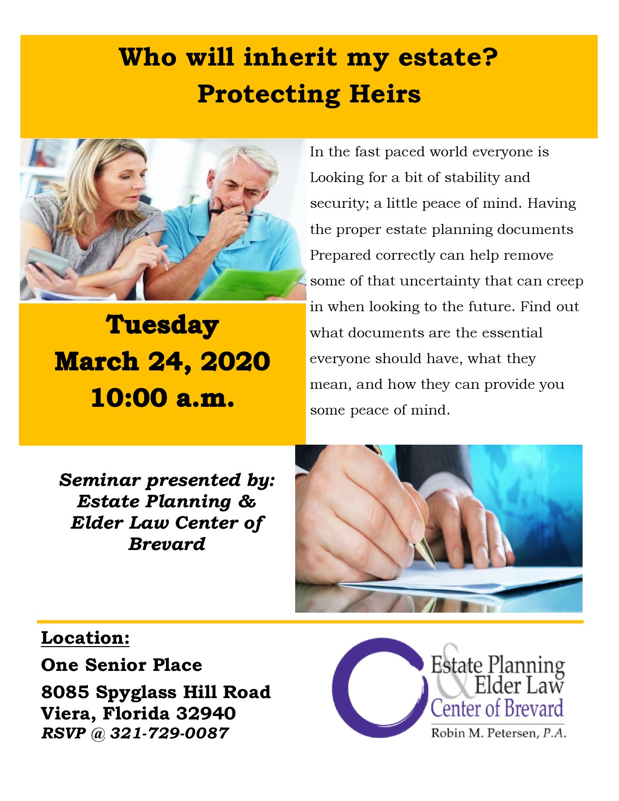 Who will inherit my estate?  Protecting Heirs presented by Estate Planning and Elder Law Center of Brevard
