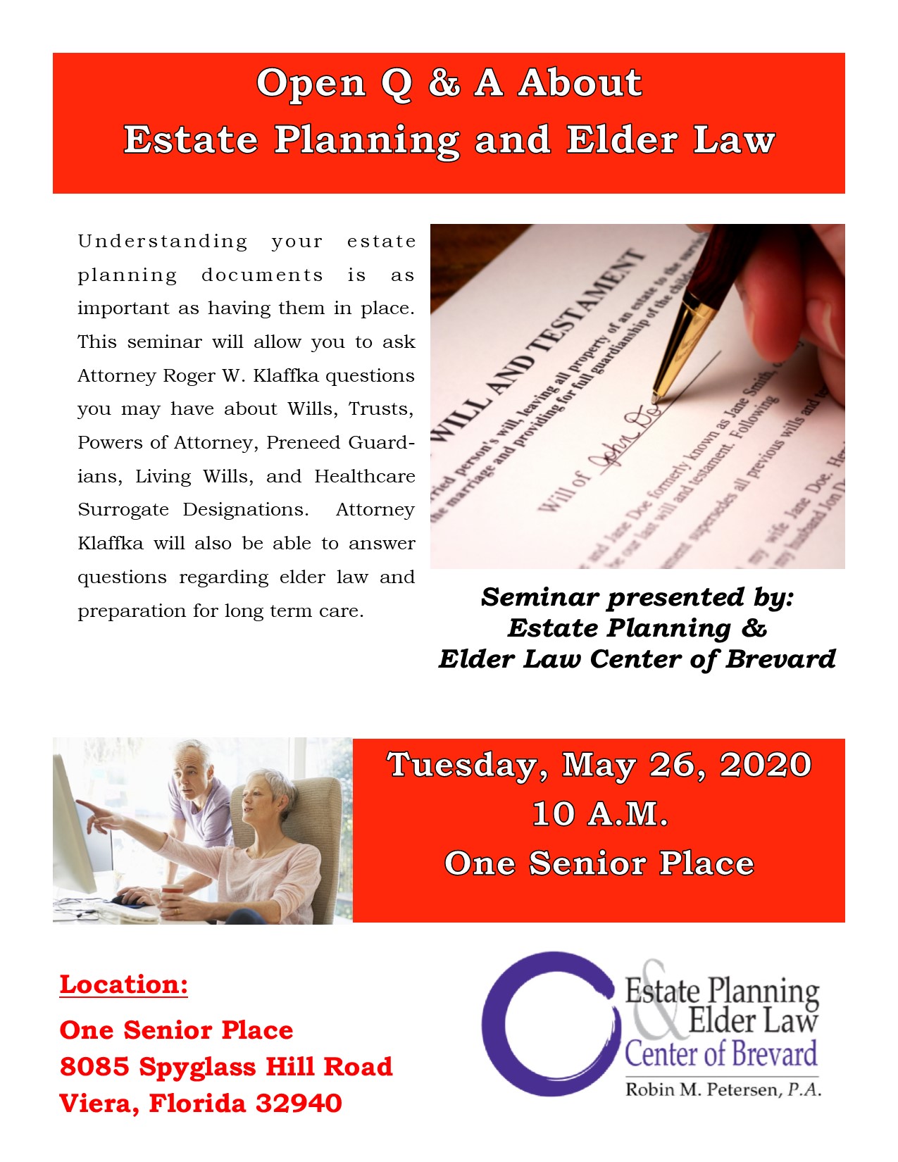 Open Q & A About Estate Planning and Elder Law presented by Estate Planning and Elder Law Center