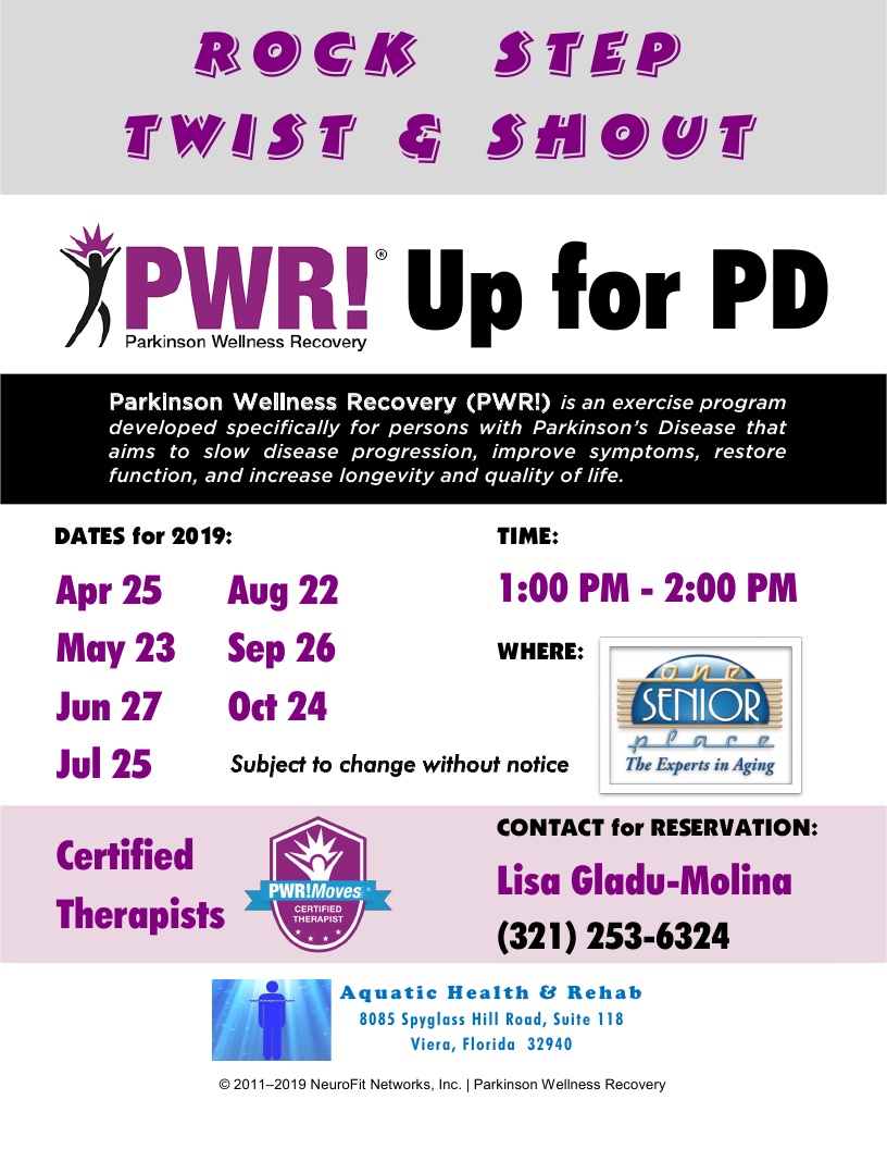 Rock, Step, Twist & Shout, PWR! Up for PD - Aquatic Health & Rehab