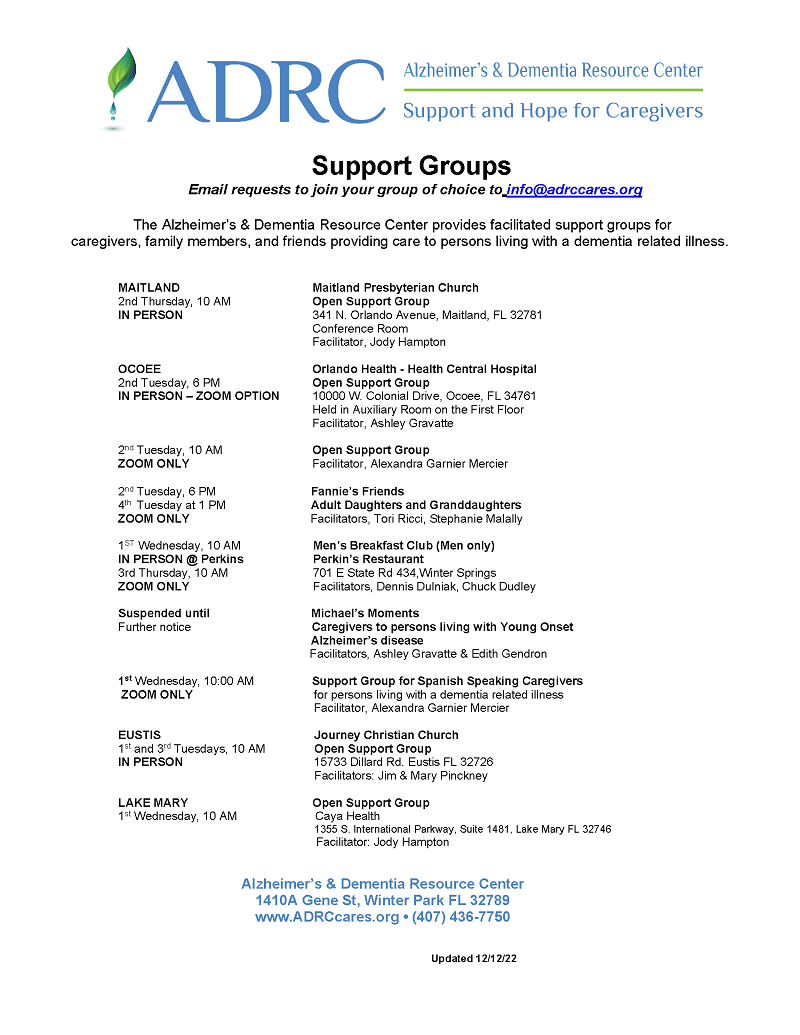 Alzheimer's & Dementia Caregiver Open Support Group