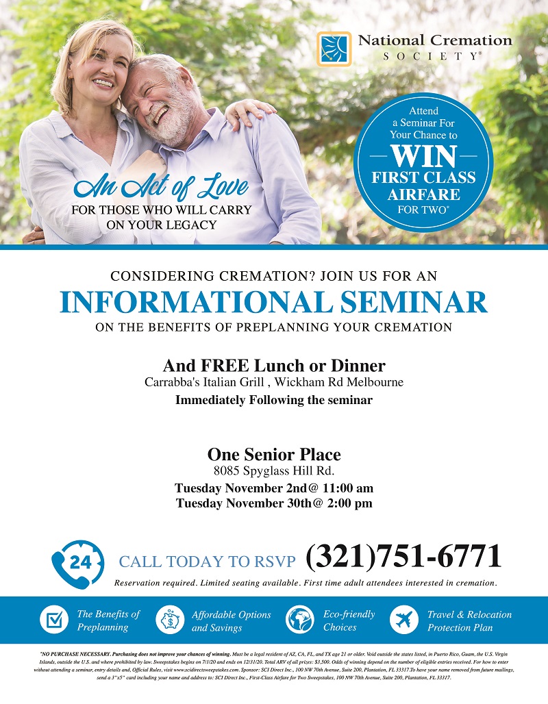 Considering Cremation? Informational Seminar, FREE Early Dinner immediately following presented by National Cremation Society