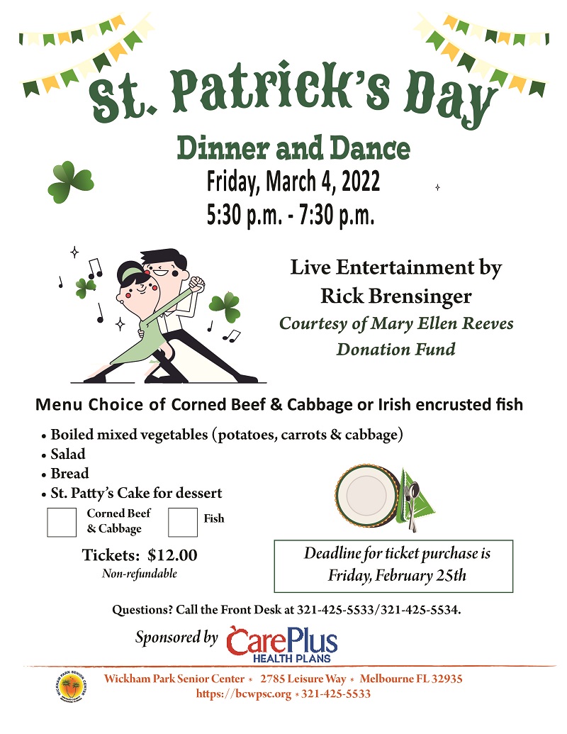 St Patrick s Day Dinner And Dance At Wickham Park Senior Center One 