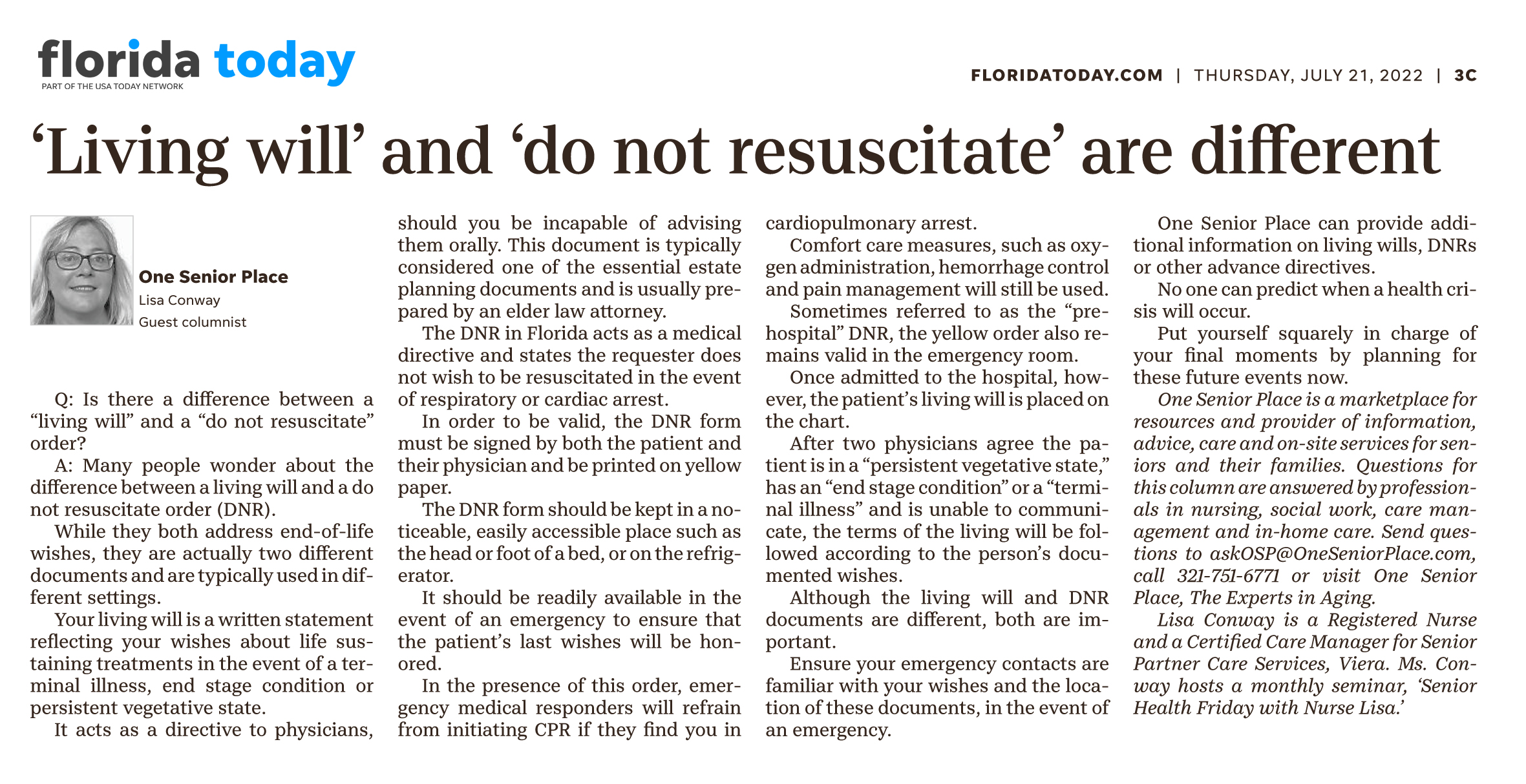 Ask One Senior Place Is there a difference between a Living Will and a