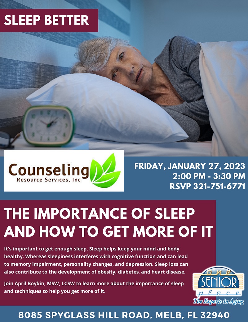 The Importance of Sleep and How to Get More of It, presented by Counseling Resource Services, Inc.