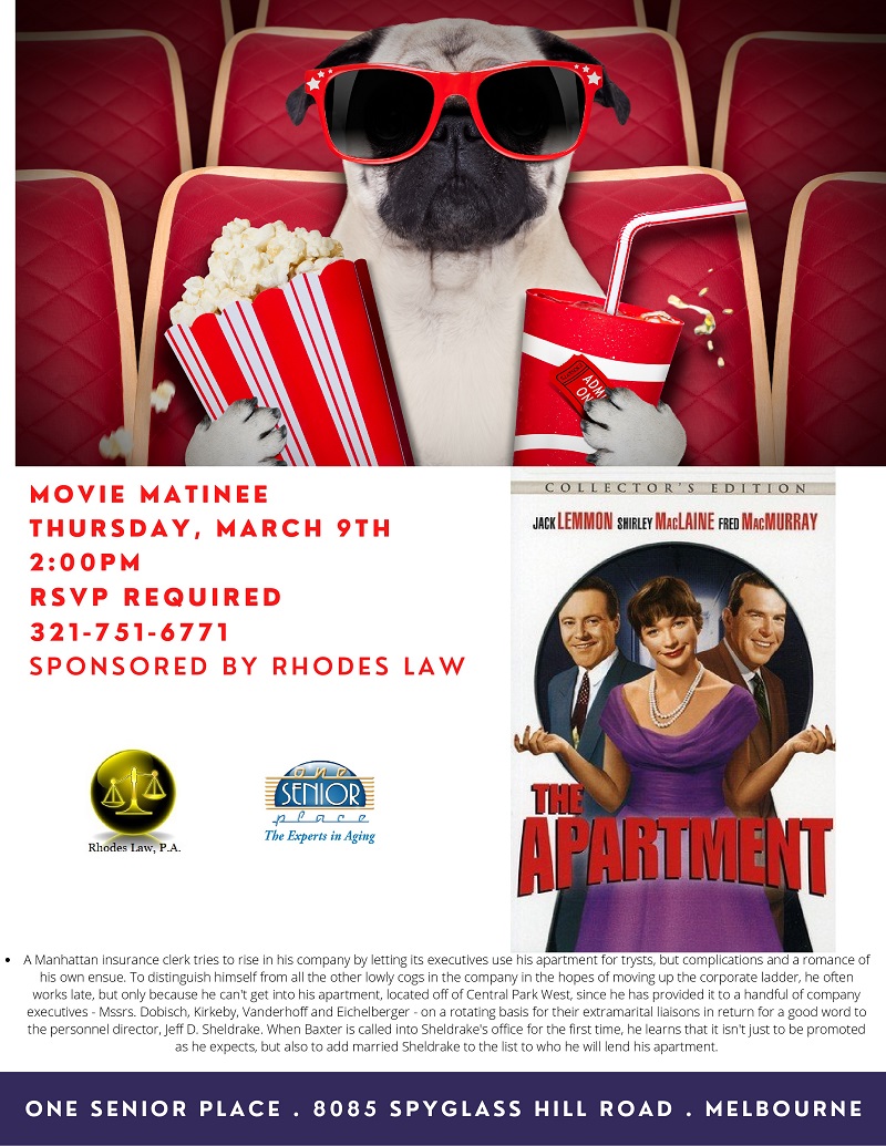 Movie Matinee: The Apartment, sponsored by Rhodes Law, PA